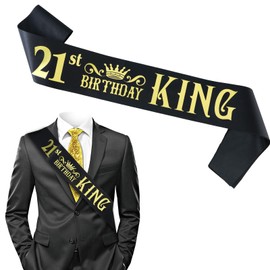 21st Birthday Sash Birthday King Sash Gold Foil Lettering Black Satin Sash Funny Birthday Sash Happy Birthday Sash for Him Men 21st Birthday Decorations Party Supplies