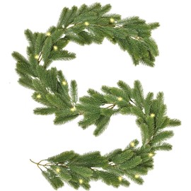 6.2Ft Christmas Garland with Lights, Christmas Greenery Pine Garland for Holiday Mantel Fireplace Decor Indoor, Battery Operated Christmas Garland with Lights