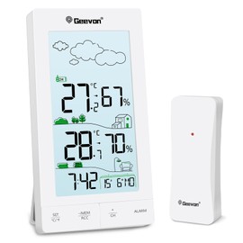 Geevon Wireless Weather Station with Outdoor Sensor, DCF Indoor Outdoor Digital Thermometer Weather Stations Indoor and Outdoor Temperature Wireless with Weather Forecast Clocks with Weather Station