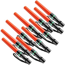 RoadHero 10 Pieces 11 Inch Traffic Wand with Strobe Modes LED Safety Signal Flashlight Wand with Wrist Strap and Side Clip for Traffic Control, Parking, Using 3 AAA Batteries, Batteries Not Included