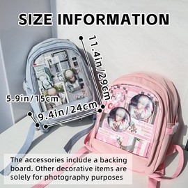 MILLEVIBE ITA Backpack Mini Bag with Pin Display Insert & Pins Kawaii Anime Transparent Daypack Girls Teens for School Anime Cosplay(Pink)
