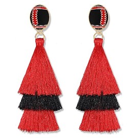 VOGUEKNOCK Game Day Earrings Football Tiered Tassel Drop Earrings Team Red Black Football Earring Studs for Women Sports Fan Jewelry (Red Black Football)