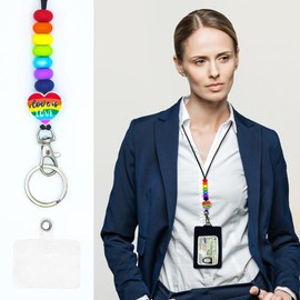 Lanyards for Id Badges and Keys, Retractable Badge Holder with Detachable Lanyard and Fashionable Carabiner Clip, Leather Holder of 3 Card Slots, Nurse Teacher Office Gifts (Heart Shape)