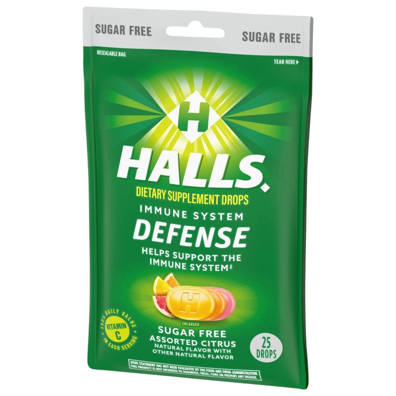 HALLS Defense Assorted Citrus Sugar Free Vitamin C Drops, 25