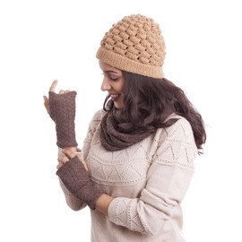 NOVICA Artisan Handmade 100% Baby Alpaca Fingerless Mitts Patterned Chestnut Wool Accessories Gloves Brown Peru ' Passionate Pattern in Chestnut'