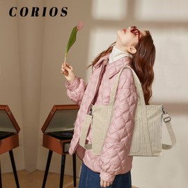 CORIOS Corduroy Tote Bag Women Handbag Large Capacity Crossbody Bag Shoulder Bag with Zipper Ladies Hobo Bag Casual Satchel Bag for Work Travel Party Office Shopping Daily Use Khaki