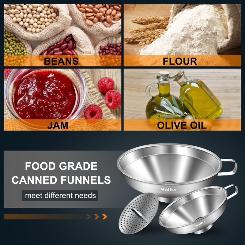 Walfos 5.5 Inch and 4 inch Stainless Steel Wide-Mouth Funnel