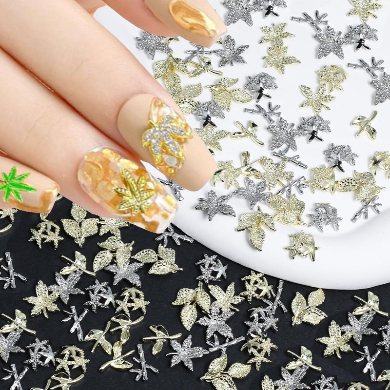 42Pcs Autumn Leaf Nail Art Charms 3D Alloy Fall Nail