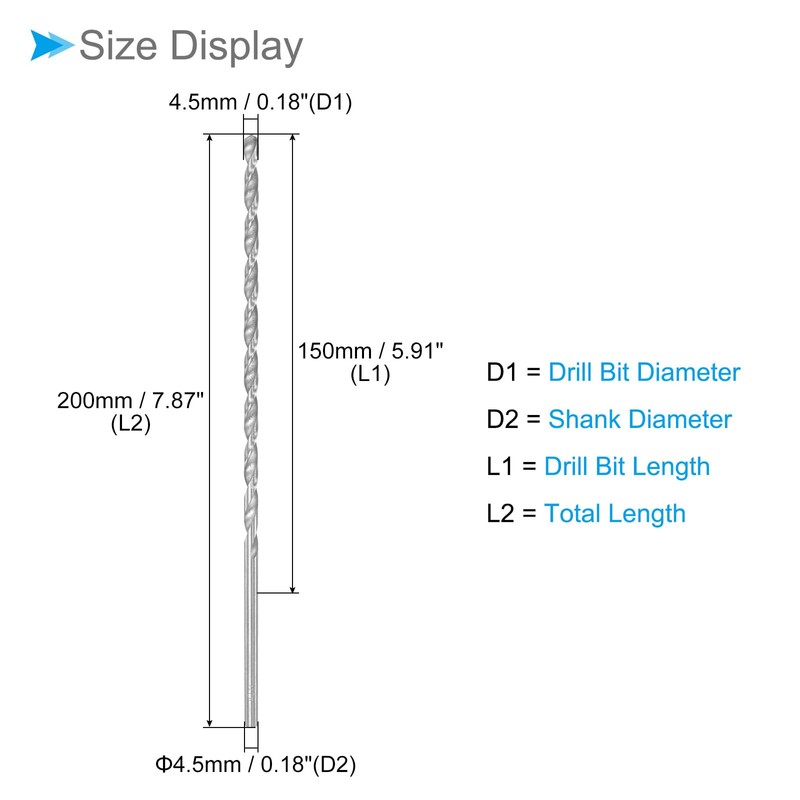 CoCud Extra Long Twist Drill Bit 4.5mm x 200mm High