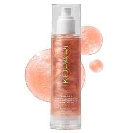코파리 선쉴드 바디 글로우, 넓은 스펙트럼 SPF 45, 가벼운 쉬머링 젤 텍스처가 빠르고 끈적이지 않으며 빛나는 결과, 로즈 골드 5온스 Kopari Sun Shield Body Glow, Broad Spectrum SPF 45, Lightweight Shimmering Gel Texture for Quick, Non-Sticky, Radiant Results, Rose Gold 5 oz [Gold Shimmer Mica]