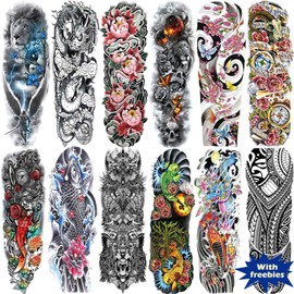 Aresvns Temporary Tattoos for Men and Women,Waterproof and Long Lasting Sleeve Tattoos for Adults, Full Arm Fake Tattoos for BBQ Pool Beach Party