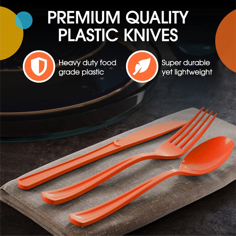 Exquisite Orange Plastic Knives 50 Pcs Orange Knives Disposable Utensils