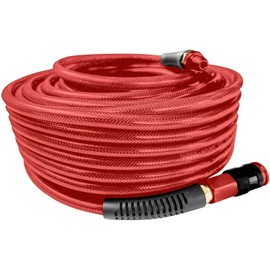 SANFU Polyurethane(PU) Air Hose 1/4-Inch x 100ft Reinforced, lightweight Anti-low temperature 300PSI With 1/4” Aluminum 3IN1 Quick Coupler and Plug, Bend Restrictor,Red(100’)