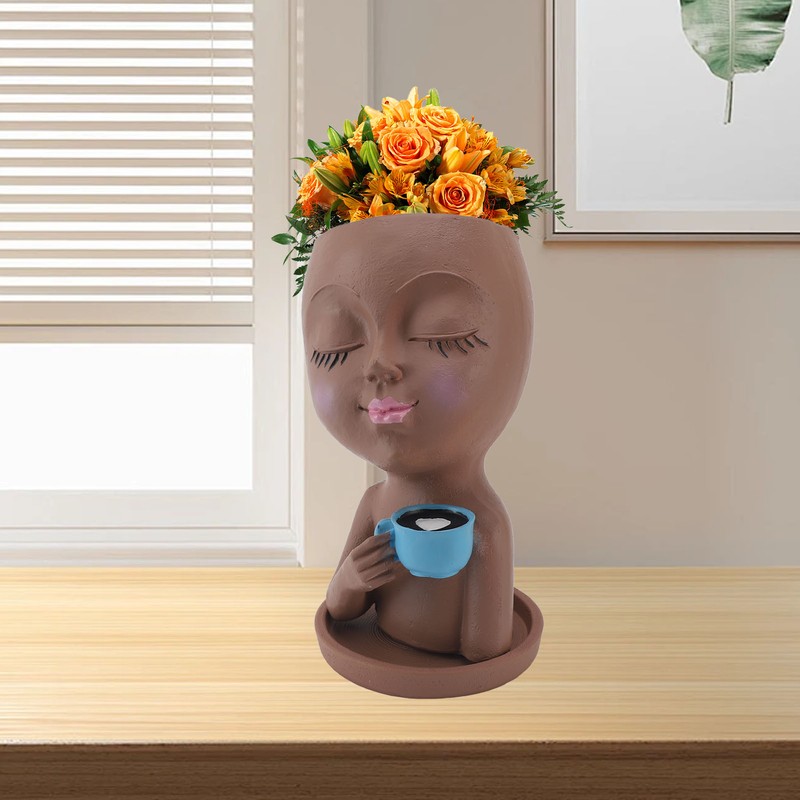 Resin Face Plant Pot Creative Cute Small Drinking Coffee Succulent