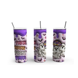 TeesAndTankYou Thick Thighs and Spooky Vibes Skinny Tumbler 20oz Travel Coffee with Lid and Straw Stainless Steel Insulated Hot or Cold