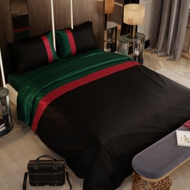 Stoa Paris Satin Full Size Duvet Cover Set 3 PCs, 300TC Ultra Soft & Breathable Bedding, Cooling Duvet Cover with Hidden Zipper Closure, Comfy Pillow Covers, Gentle on Skin & Hair, Vogue - Black