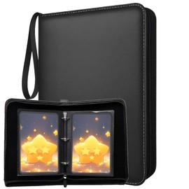 Jumbo Card Binder for Oversized Cards, 80+ Pockets Holds 80+ Cards with 40+ Double-Sided Removable Pages, Premium Leather Binder for Trading/Gaming Cards (Black, Large 5.4"x7.5")