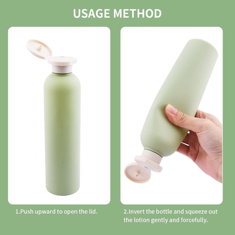 QOONESTL 5Pack Refillable Bottle Green Plastic Empty Squeeze Bottles, 260ml