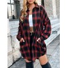 Bozanly Women's Oversized Button Down Long Plaid Flannel Shirts Lapel