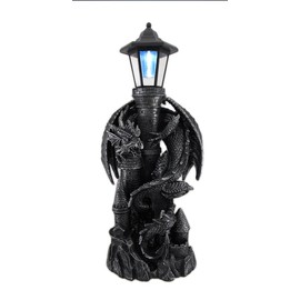 Zeckos 'Keeper of The Castle' Medieval Dragon Statue with Solar-Powered LED Lantern - 21 Inches High - Majestic Outdoor Decor Symbolizing Protection and Gothic Enchantment