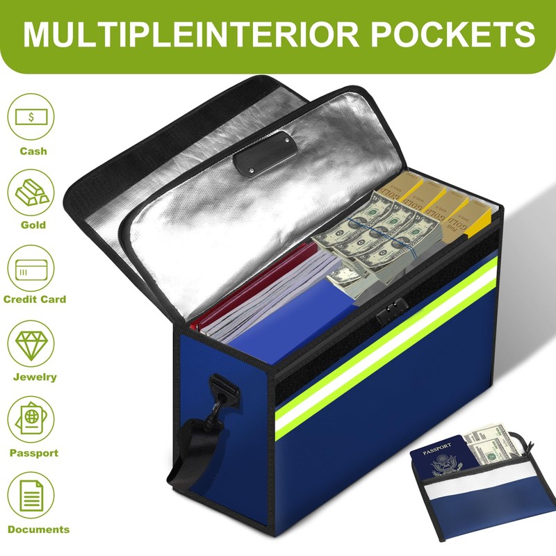 Fireproof Money Bags with Lock-6500°F Fireproof Document Box,10 Layers Insulation