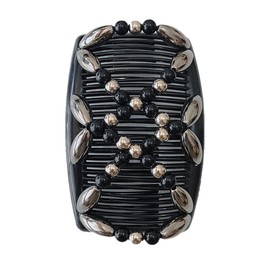 FXBLING Hair Comb Stretch Double Comb Beaded Hair Clip Elastic Hairpin Claw Bun Maker Headwear Women DIY Hair Styling Tools (Black)