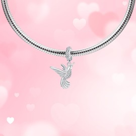 BIZK 925 Sterling Silver Charm Fits Bracelets and Necklaces Charms for Women Fashion Jewelry for Women, Lover, Mother and Friend (Silver Hummingbird)