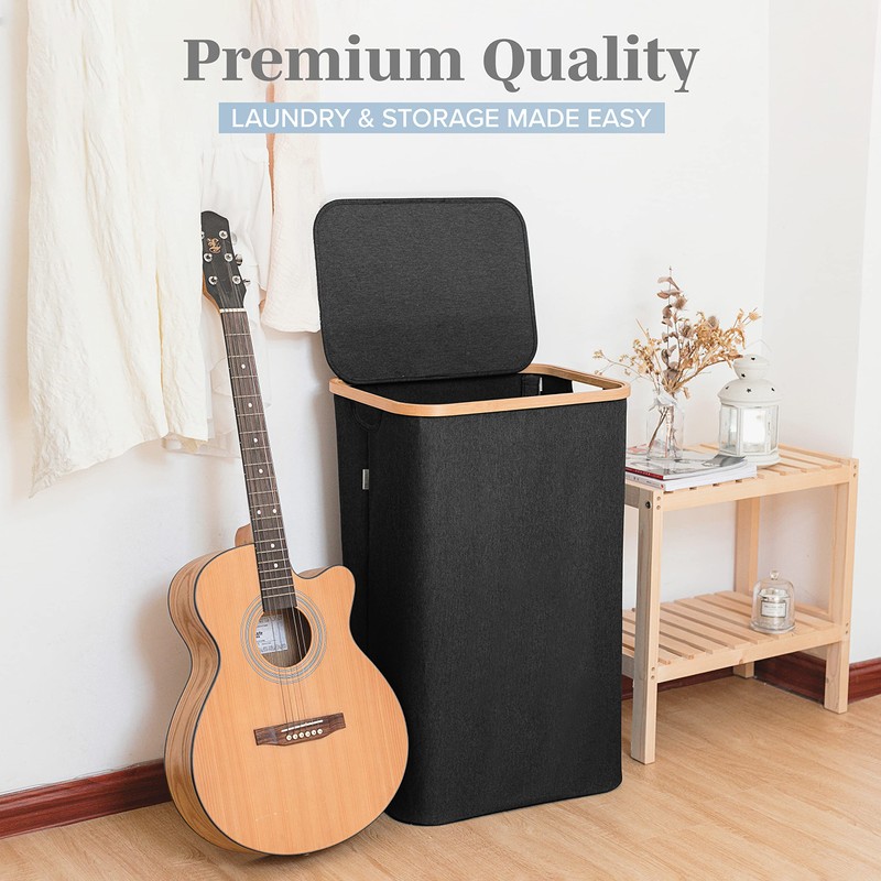LONBET Laundry Basket with Lid, Made from Breathable Fabric |