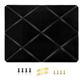 Aitakatta Black Fabric Memo Bulletin Board, 17x13 inches Velvet Pin Board for Wall, Vision Board Message Board Cork Board with Criss-Cross Ribbons for Home Office School Wall Decor(BK Velvet,4333)