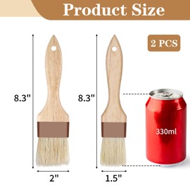 2 Pcs Natural Bristle Pastry Brush, Beech Wooden Handle Basting and BBQ Brushes for Cooking, Butter, Oil, Marinade, Grilling & Baking, Kitchen Food Brush (1.5 inch & 2 inch)