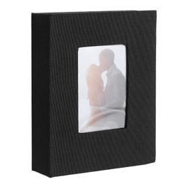 sourcing map Photo Album, 4 x 6 Linen Cover Photo Album Small Photo Album Book for 100 Pockets Hold 100 Pictures for Wedding Family Anniversary Engagement Travel, (Black)