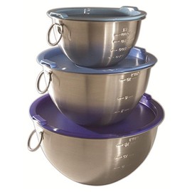 Tovolo Stainless Steel Mixing Bowls with Lid Set of 3 Nesting Mixing Bowls Small Medium Large, Dishwasher Safe Metal Bowl Set with BPA Free Lids Stamped Measurements for Measuring Cooking Baking