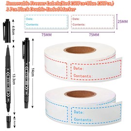 MAIHUO 300Pcs Removable Freezer Labels,Waterproof Freezer Label and Pen,Total 2 Rolls Label and 1 Pcs Dual Head Fine Pen