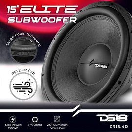 DS18 ZR15.4D Elite-Z 15 Inch Car Audio Subwoofer 1500W Watts Dual Voice Coil 4-Ohm DVC 4+4 Ohm (1 Speaker)