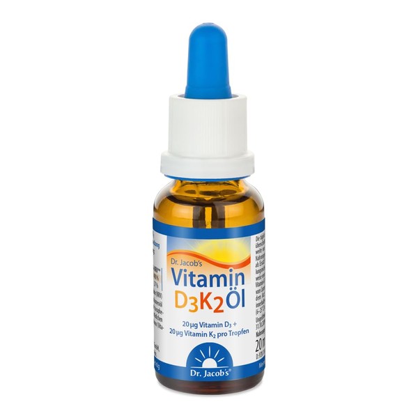 Dr Jacob's Vitamin D3K2 Drops, Dietary Supplement for Healthy Bones and Immune System, High Bioavailability, Vitamin D3 and K2 Vegetarian Oil, 20 ml