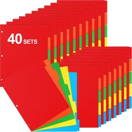 Thenshop 200 Pieces 3 Ring Binder Dividers with Tabs Bulk 40 Sets 5 Tab Dividers for 3 Ring Binders Letter Size(Mix Color)