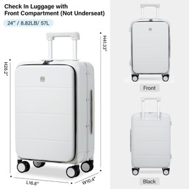 MILADA 24 Inch Luggage Hard Shell Suitcases Checked In Luggage with Spinner Wheels Front Opening Pocket Travel Suitcase Aluminum Frame TSA Approved Luggage for Women Men,Smoke White