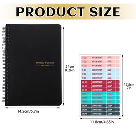Weekly Planner Notebook, A5 To Do List Notebook 52 Weekly Goals Planner with Habit Tracker Daily Planner for Students School Work Productivity（Black）