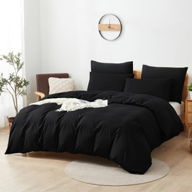 Bed Linen 135 x 200 cm Cotton Black, 100% Cotton Duvet Cover Made of Breathable, Bed Linen Set with 1 Pillowcase 80 x 80 cm + 1 Duvet Cover with Zip