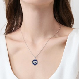 AXELUNA Evil Eye Pendant Necklace for Women 925 Sterling Silver Greek Protection Jewelry with Blue Sapphire and Black Cz Amulet Gift for Women