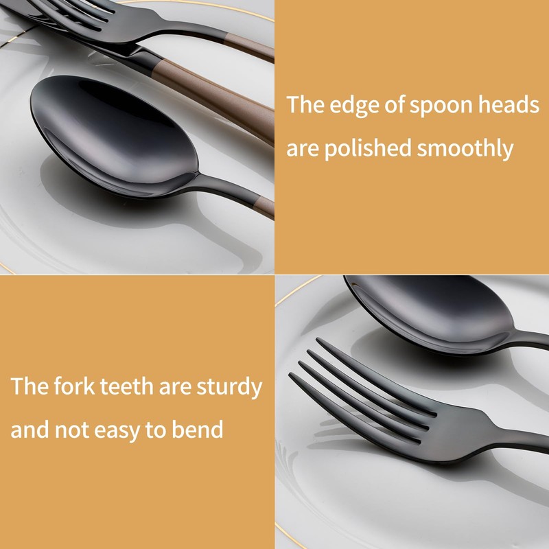 LKTDYMEG 20-Piece Black Silverware Set 18/0 Stainless Steel Silverware Set