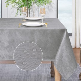 Softalker Jacquard Rectangle Tablecloth, Swirl Design Waterproof Stain Resistant Table Cover Wrinkle Free Heavy Weight Table Cloths for Dinner/Parties/Holiday - 52 x 70 Inch, Light Grey