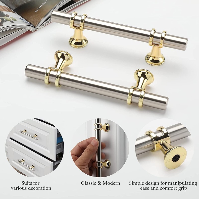 Leulan 5 Pack Kitchen Cabinet Handles Brushed Nickel and Gold