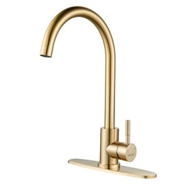 Kohonby Single Handle High Arc Brushed Gold Kitchen Faucet Stainless Steel Commercial Single Hole Kitchen Sink Faucet, Modern One Hole Bar Sink Faucet with Deck Plate