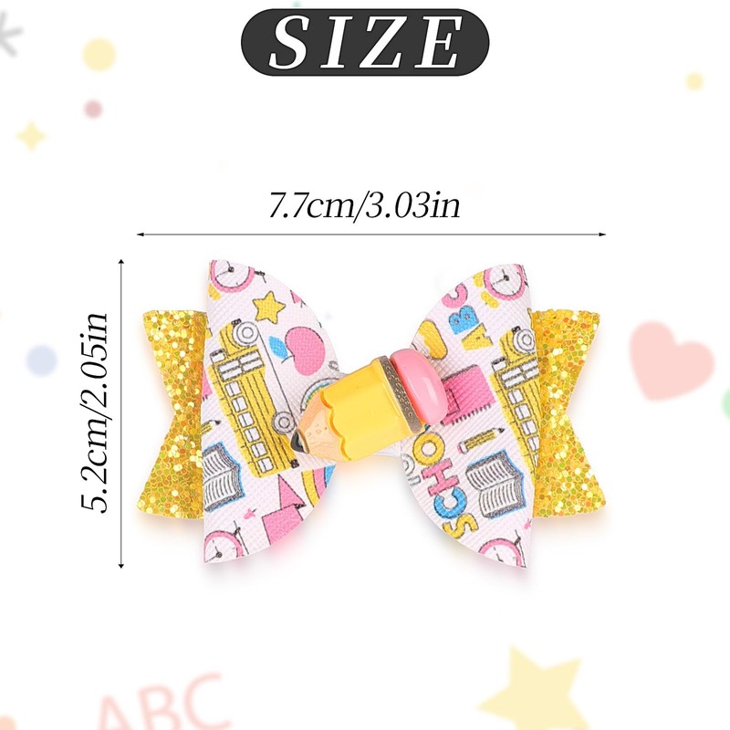 Kistreao Back to School Bow Hair Clips 2Pcs Yellow Pencil