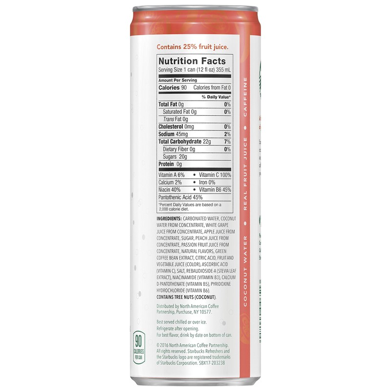 Starbucks - RTD Coffee, Refreshers with Cocounut Water, Peach Passion
