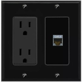 Wallplate City 1 Port Electrical Outlet Cover Plug Decorative Black UL CAT7 Wall Plate
