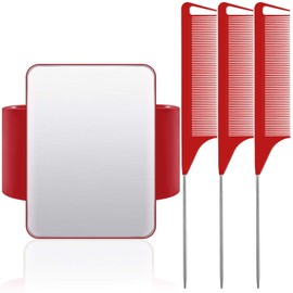Magnetic Wrist Sewing Pincushion Wrist Magnetic Pin Holder Wristband Pin Cushion Holder with 3 Pieces Stainless Steel Pintail Comb Rat Tail Comb for Hair Clips Sewing, Daily Hand Sewing (Red)