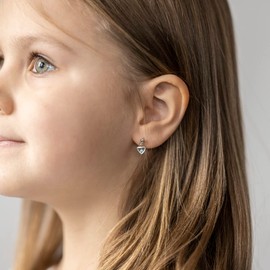 Materia Children's Earrings Heart Silver 925 – Girls Stud Earrings Hanging Children's Jewellery Cubic Zirconia 5 Colours in Gift Box, Sterling Silver, Cubic Zirconia