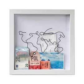 Adventure Memory Display Frame, 11.41 Inch Travel Memory Box with World Map Design, 29x29cm Ticket Shadow Boxes with Slot, Creative Keepsake Boxes for Travel, Movie and Event Memorabilia(COLOR:white)